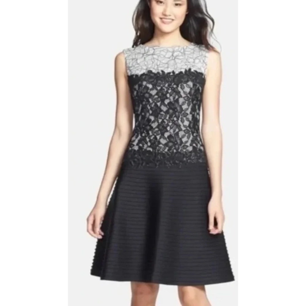 Tadashi Shoji Lace Pintuck Fit Flare Dress US‎ 14 Cocktail Party Wedding